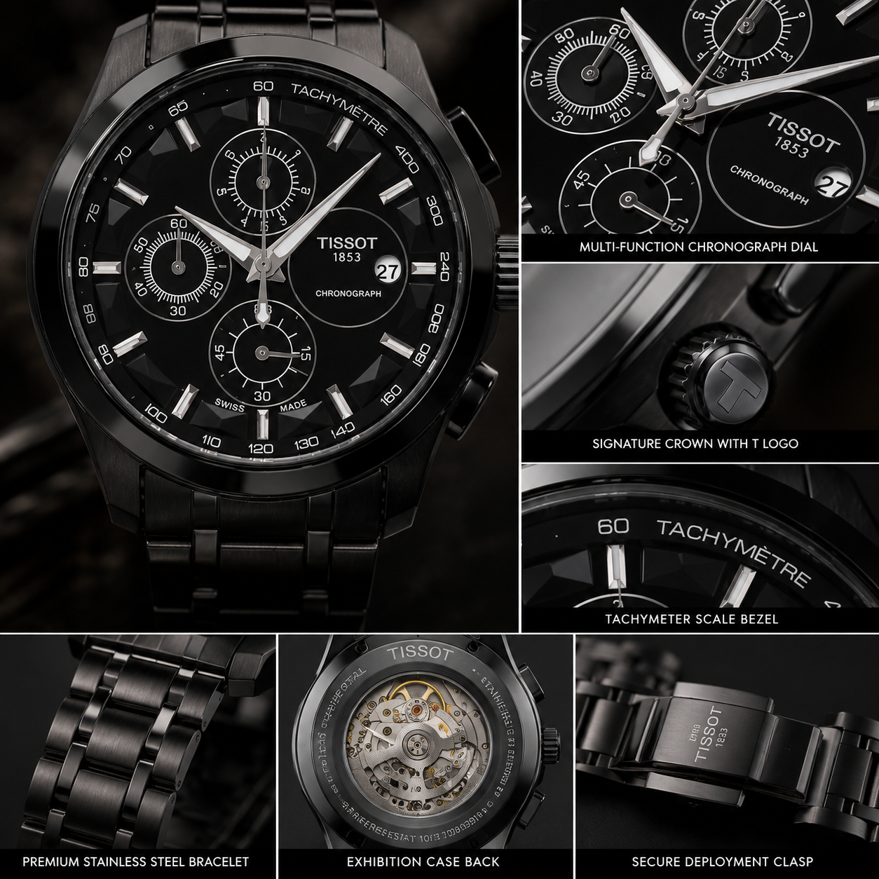 Tis_sot 1853 Men’s Black Chronograph Watch – Premium Stainless Steel Sports Edition