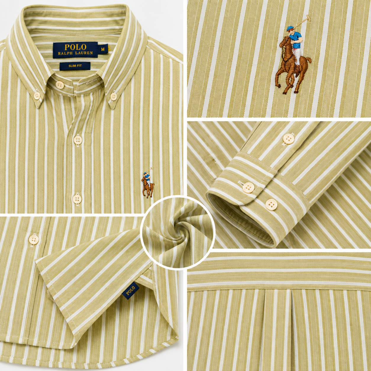 Po_lo Men's Olive Striped Premium Cotton Casual Shirt | Full Sleeves | Regular Fit