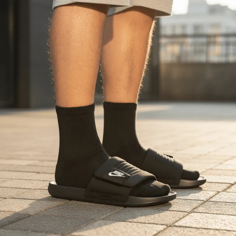 Ni_ke Offcourt Adjust Slide Black White