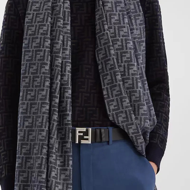 Fendi calfskin, polyurethane, cotton, and polyester leather belt for men, black