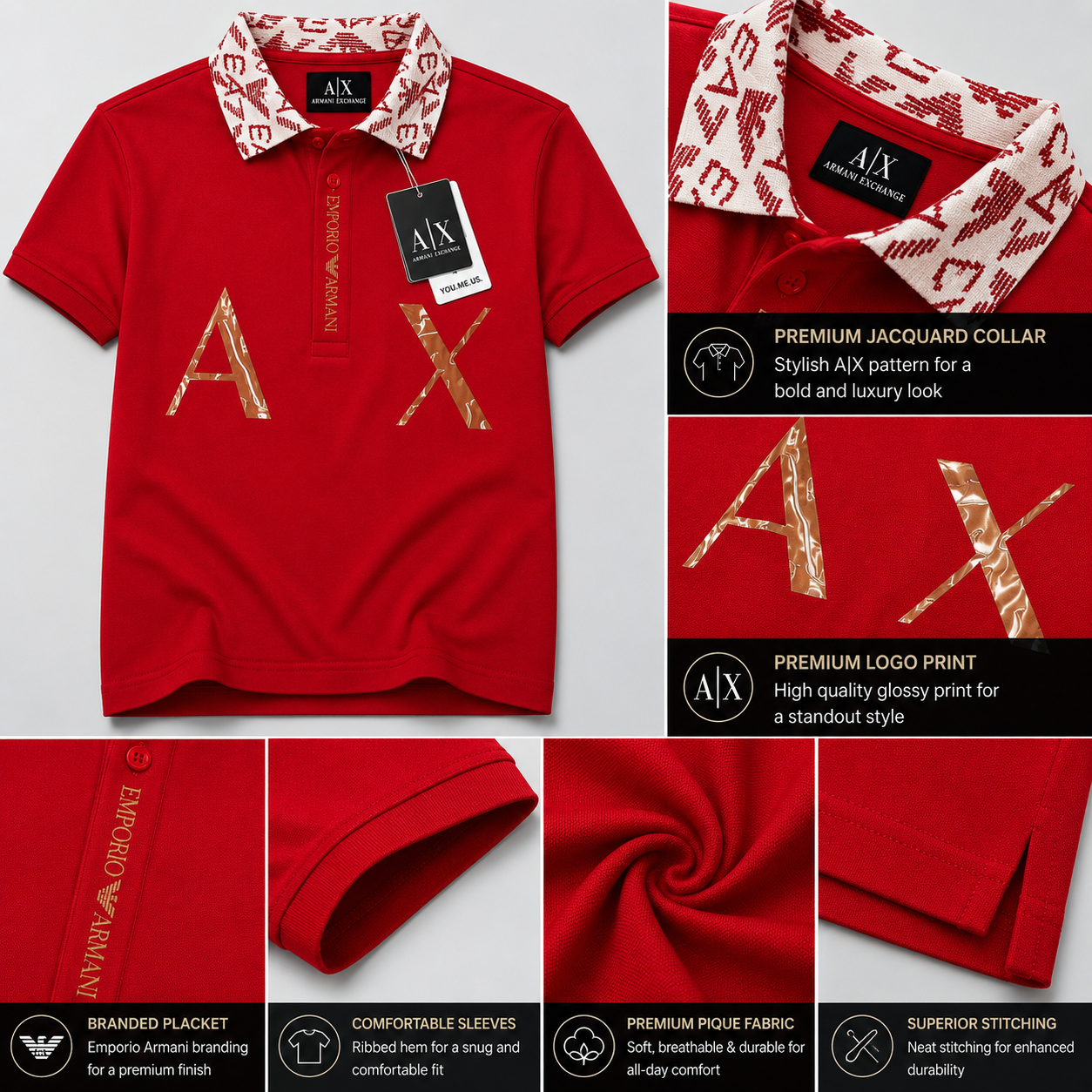 Men's Red Premium Po_lo T-Shirt | Printed Collar Cotton Po_lo | Slim Fit Casual Po_lo Tee
