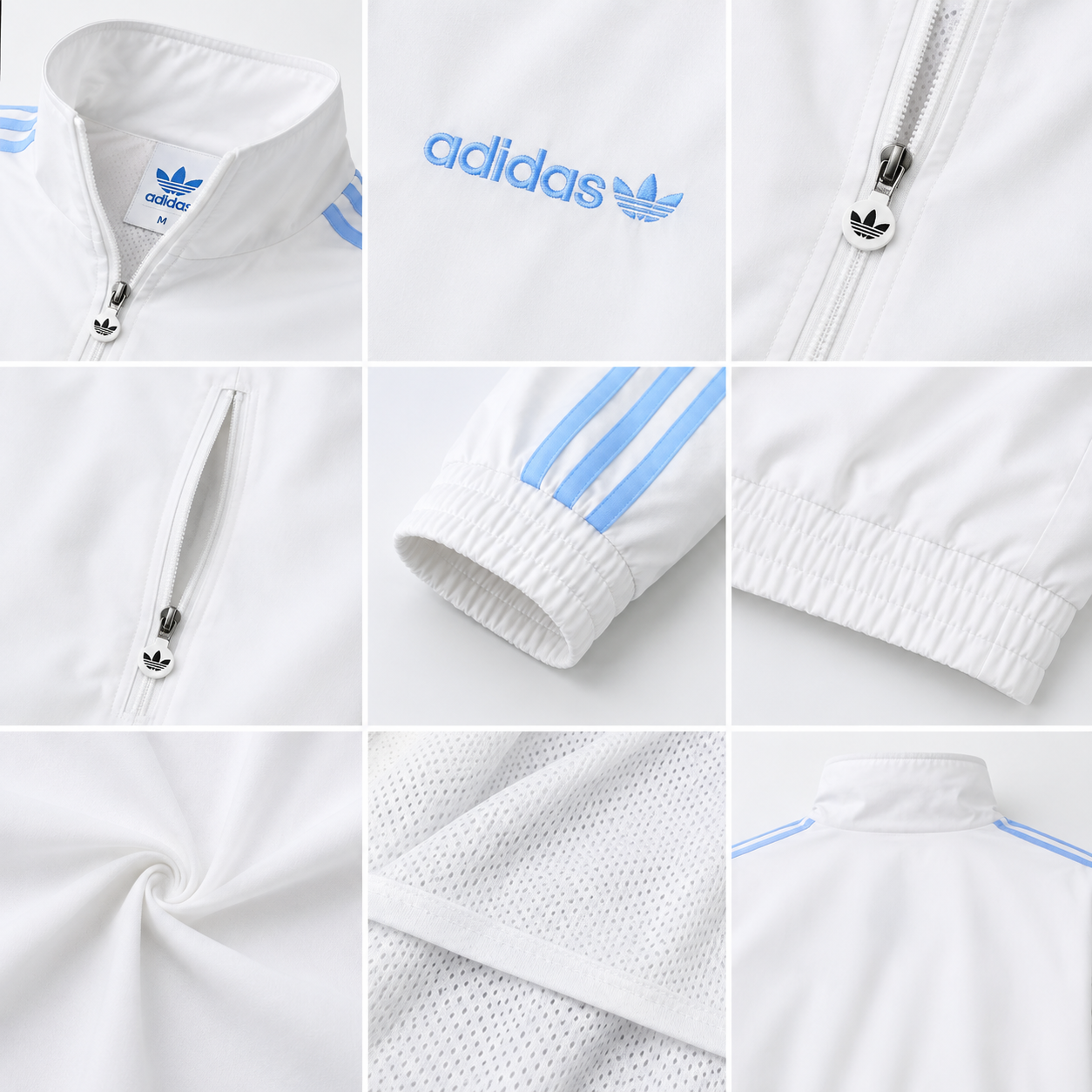 Adi_das Men’s White & Sky Blue 3-Stripe Track Jacket – Premium Zip-Up Sportswear