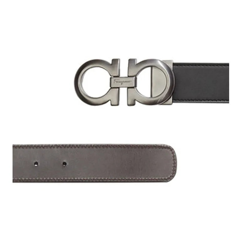 Ferragamo Reversible Adjustable Gancini Belt in Black and Dark Brown