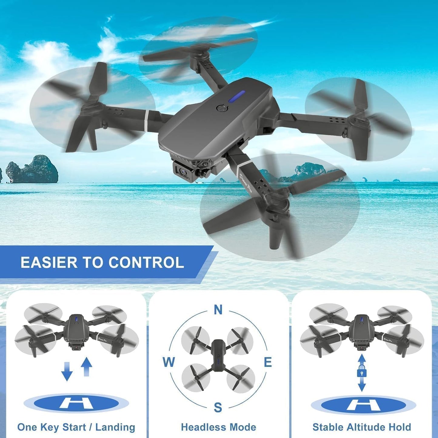 DRoNe wItH hD DuAl cAmErA BrUsHlEsS MoToR, oNe cLiCk tAkEoFf/lAnDiNg FlIp rOlLiNg gEsTuRe cOnTrOl wI-Fi cAmErA ReMoTe cOnTrOl -X DrOnE (E88)