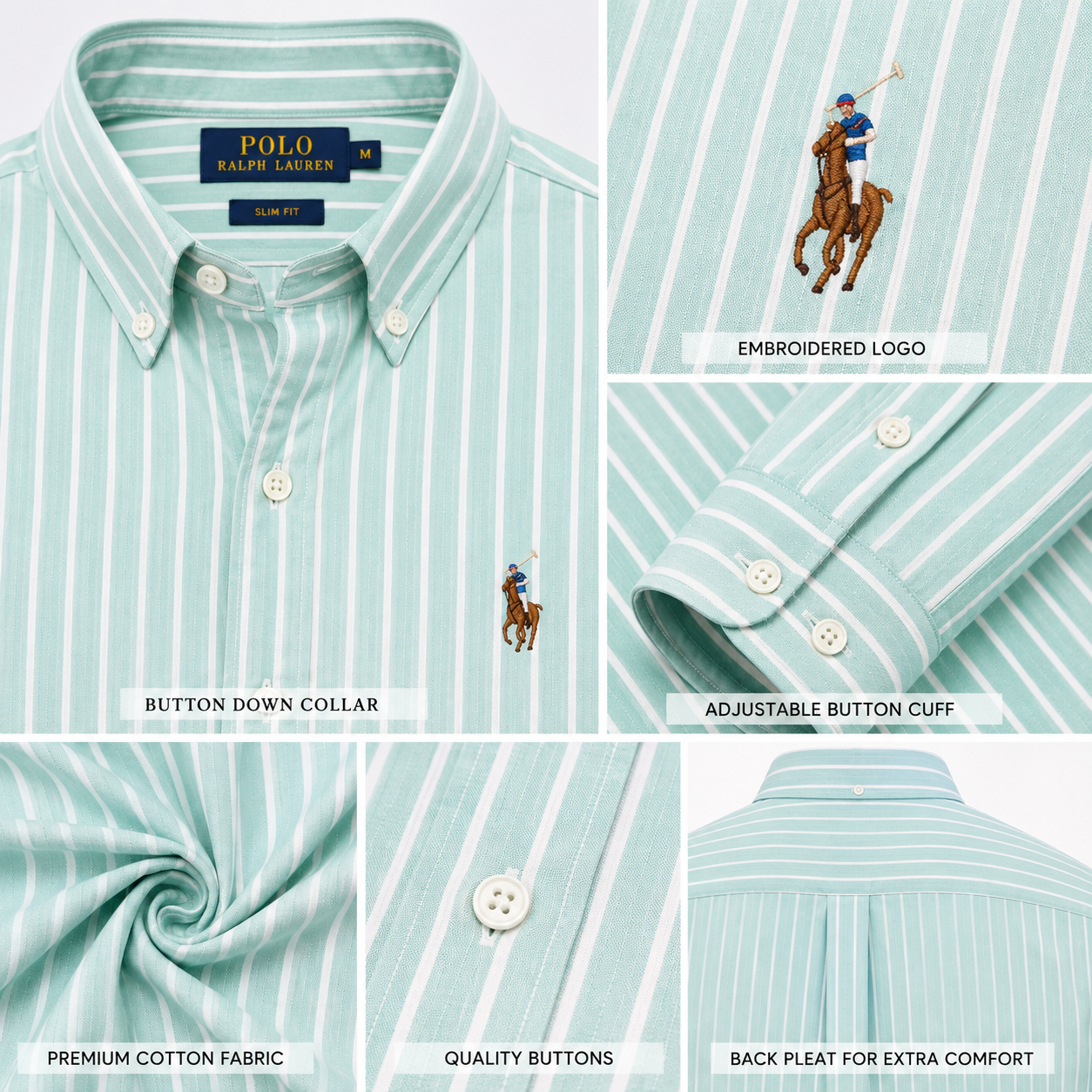 Po_lo Men's Mint Green Striped Premium Cotton Casual Shirt | Full Sleeves | Regular Fit