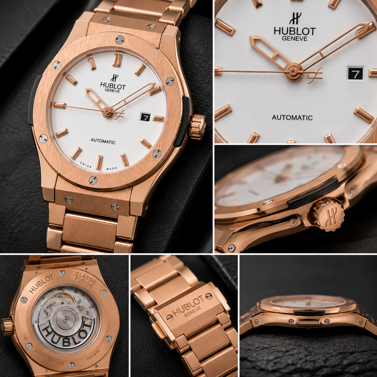 Hub_lot Classic Fusion Rose Gold Automatic Men’s Watch – White Dial