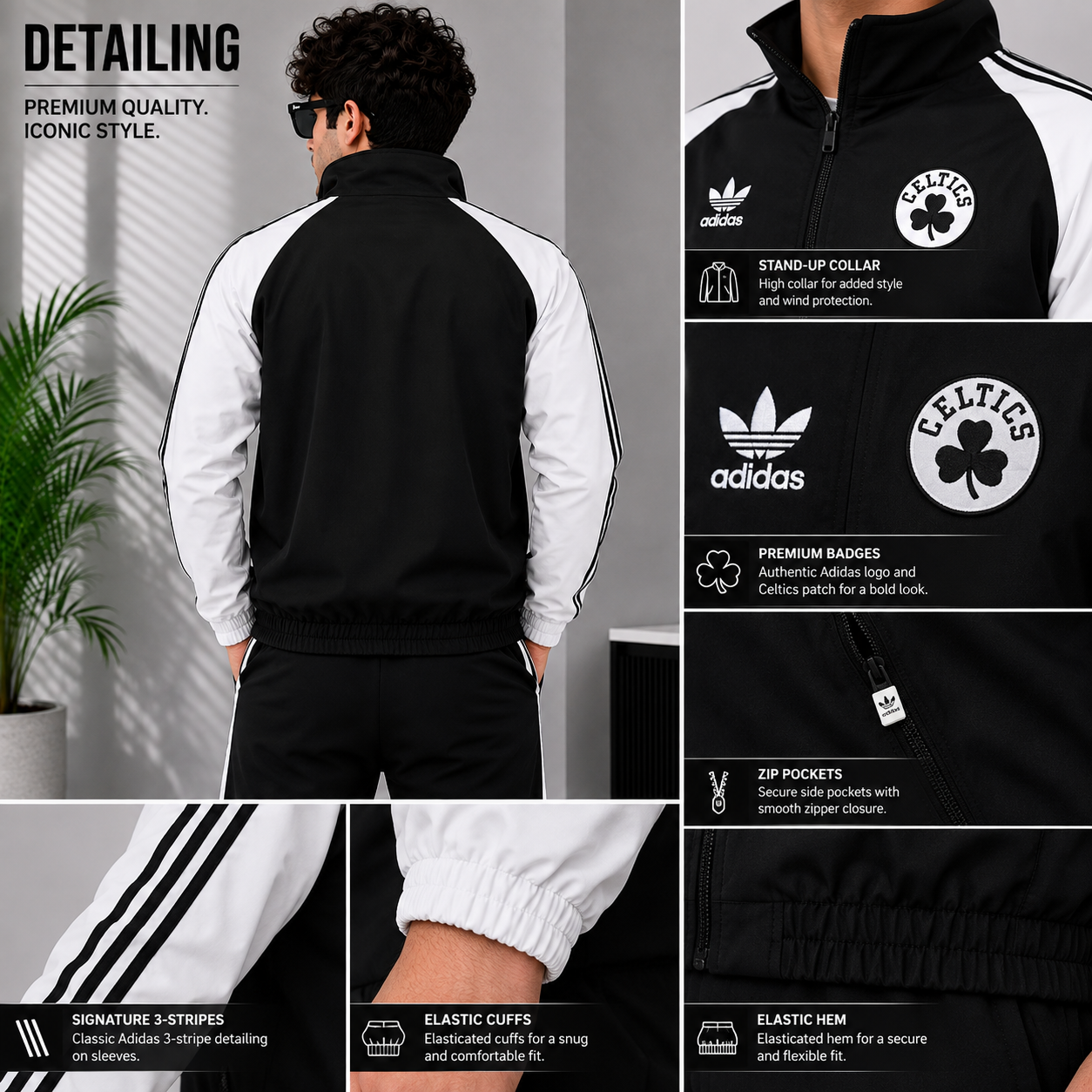 Ad_idas Celtics Men’s Black & White Track Jacket – Classic 3-Stripe Sportswear