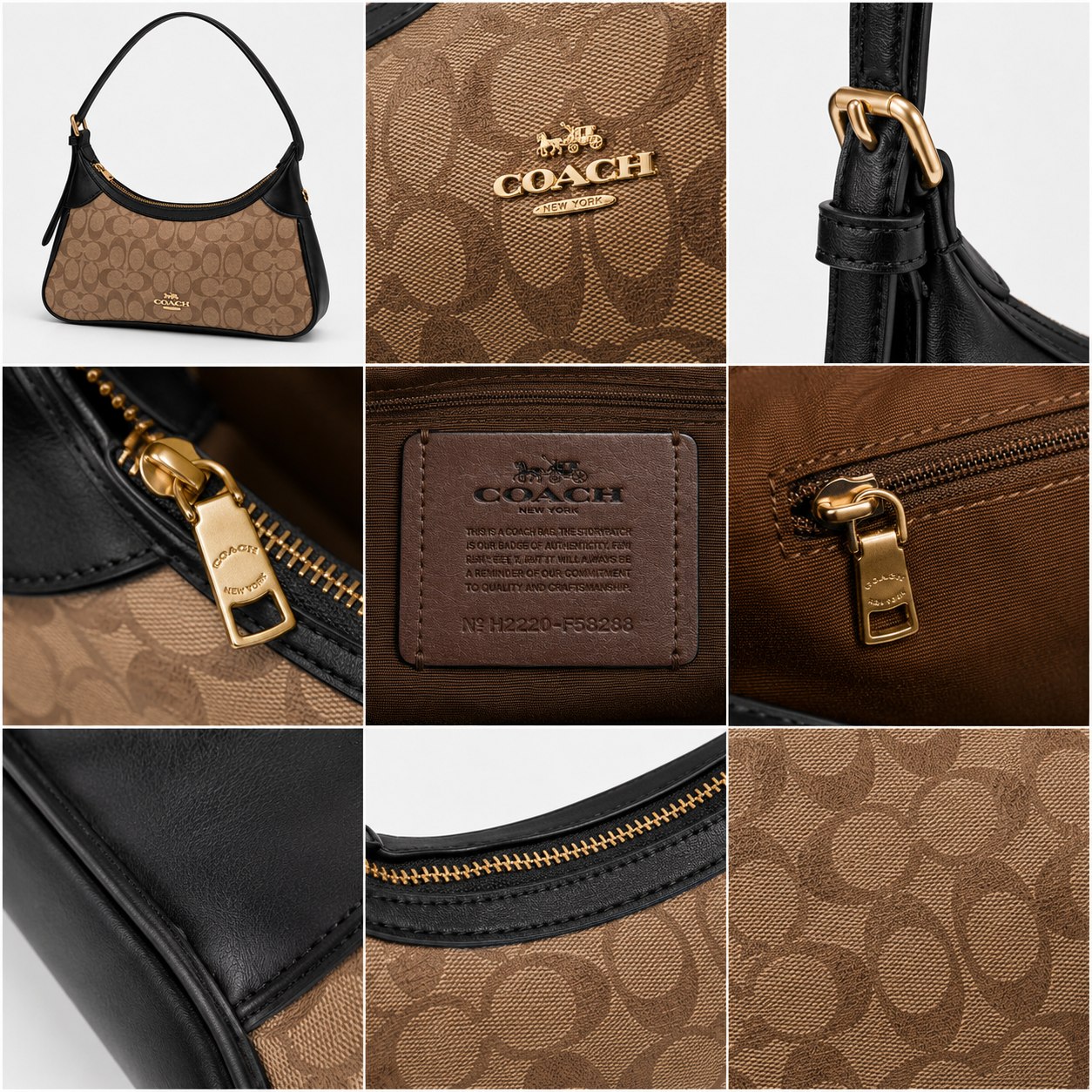 Co_ach Signature Monogram Shoulder Bag – Brown & Black Luxury Handbag