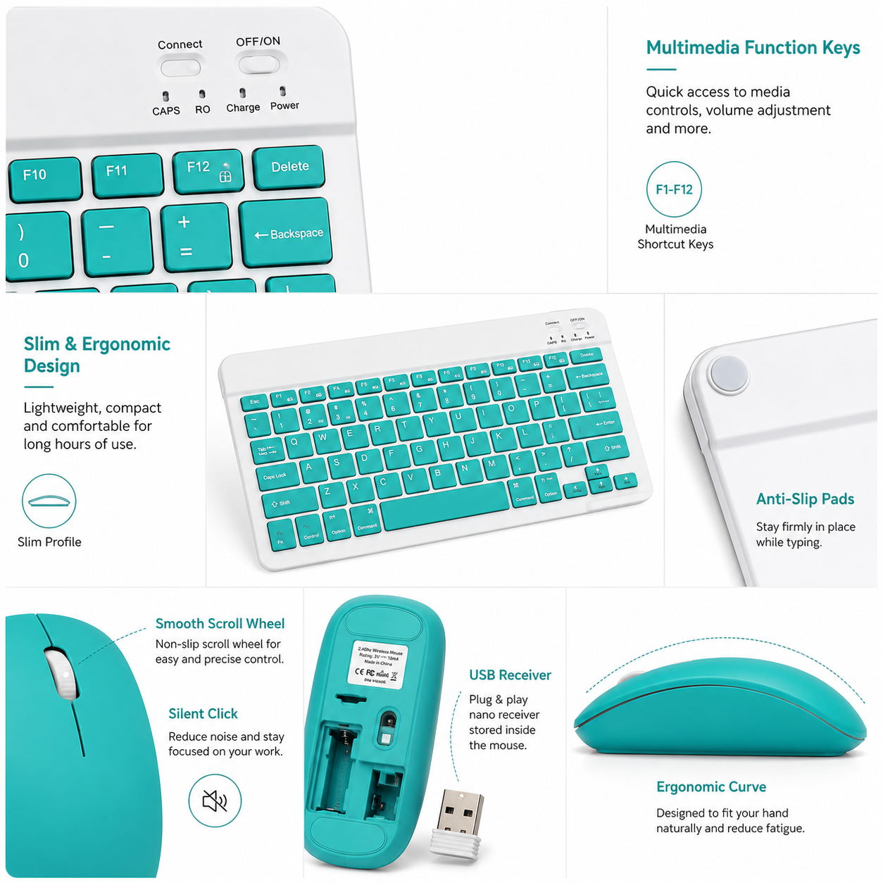 Rechargeable Wireless Keyboard & Mouse Combo – Slim Bluetooth Keyboard with Silent Mouse