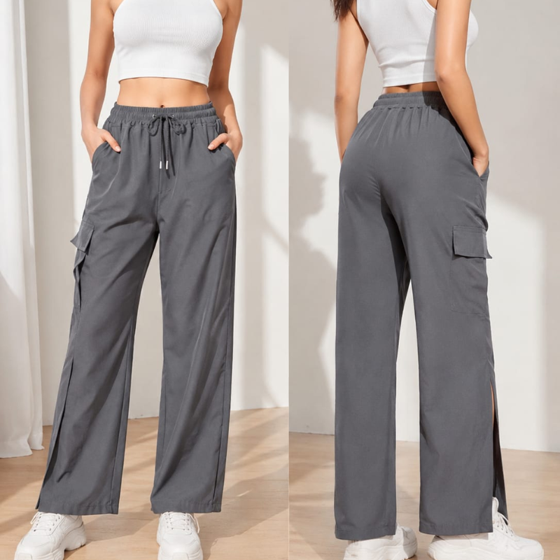 Wo_men's Grey Wide-Leg Cargo Pants – Relaxed Fit Utility Trousers