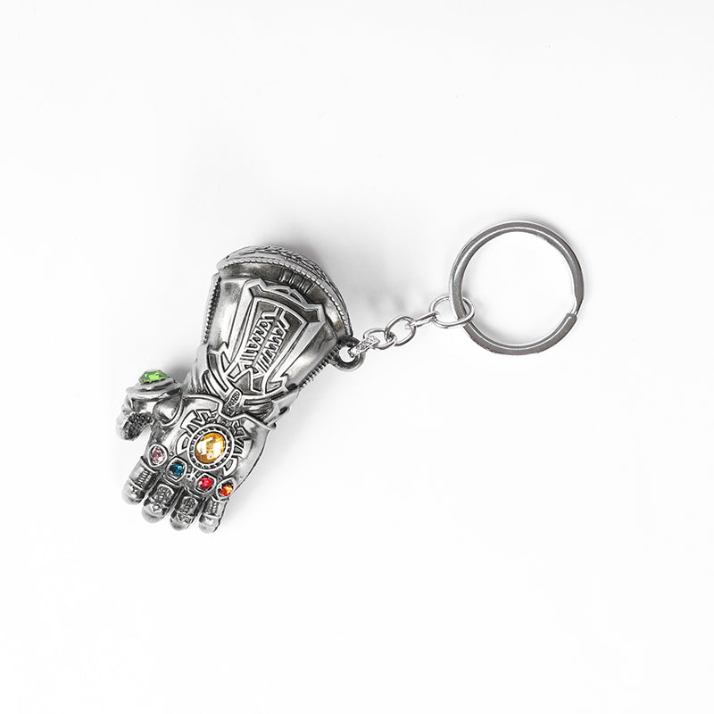 Marvel Thanos Gauntlet Power Stone Metal Keychain – Infinity Gauntlet Superhero Keyring for Car, Bike & Home Keys (Grey Silver)