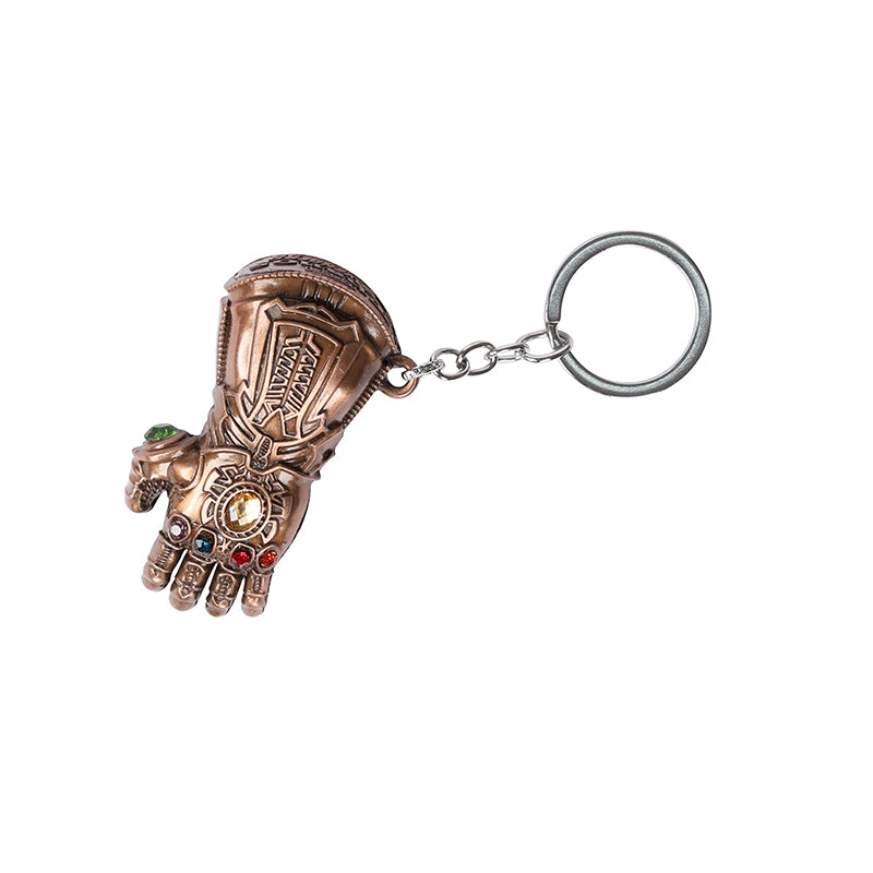 Marvel Thanos Gauntlet Power Stone Metal Keychain – Infinity Gauntlet Superhero Keyring for Car, Bike & Home Keys (Golden)