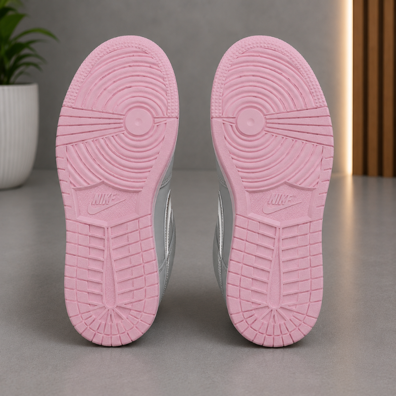Ni_ke Air Low Sneakers for Men | Light Grey & Pink Casual Lace-Up Shoes | Premium Streetwear