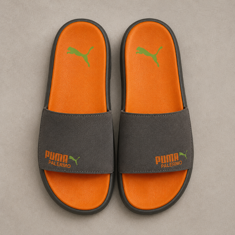 PU_MA_Palermo Comfort Slides for Men – Orange & Charcoal