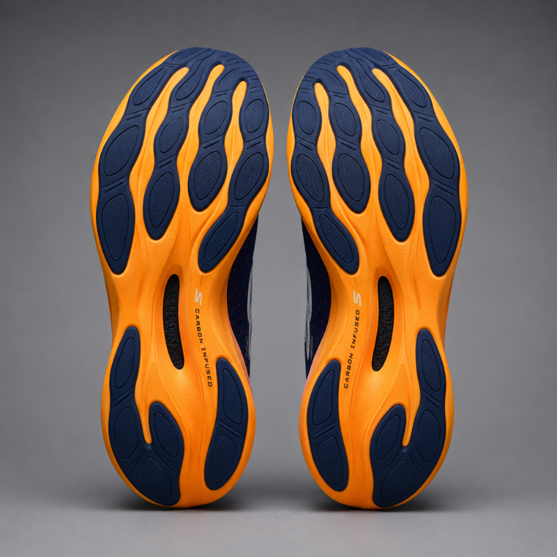 Ske_chers_Aero_Burst Carbon Infused Running Shoes – Navy & Orange Performance Sneakers for Men