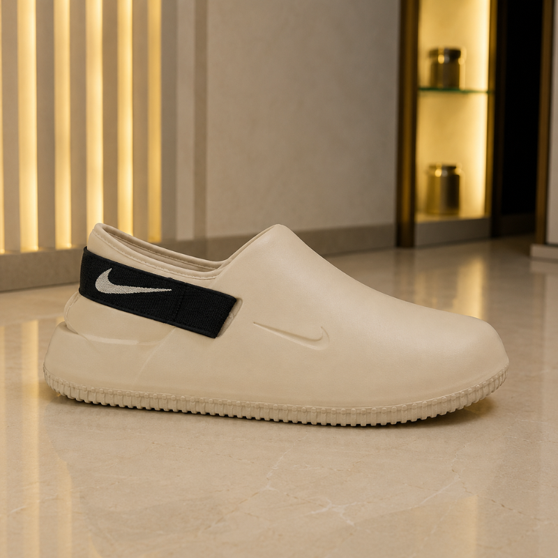 Ni_ke_Calm Mule Slip-On Clogs – Beige/Black | Lightweight Comfort Slides