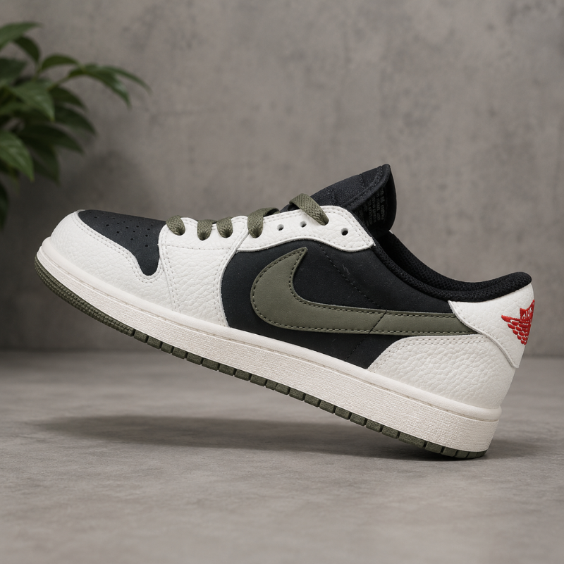 Ni_ke_Air Jordan 1 Low Olive Black White Casual Sneakers