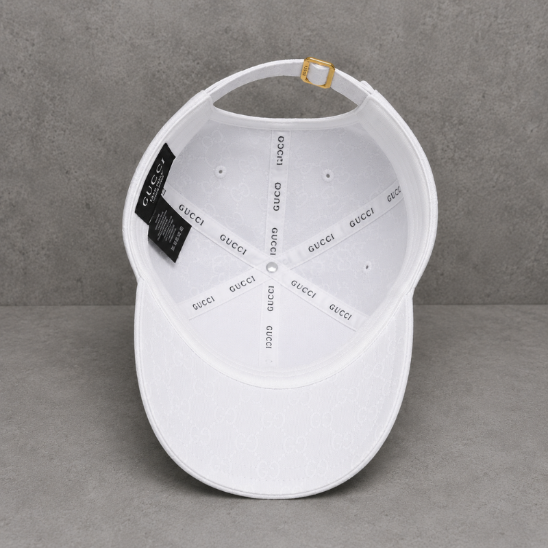 Lux_ury_White Embossed Monogram Baseball Cap with Gold Metal Logo | Premium Adjustable Unisex Cap