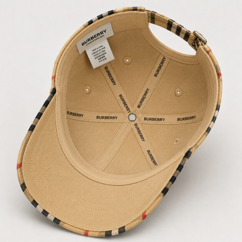 Pre_mium Beige Embroidered Baseball Cap | Adjustable Unisex Casual Cap | Plaid Brim Fashion Hat