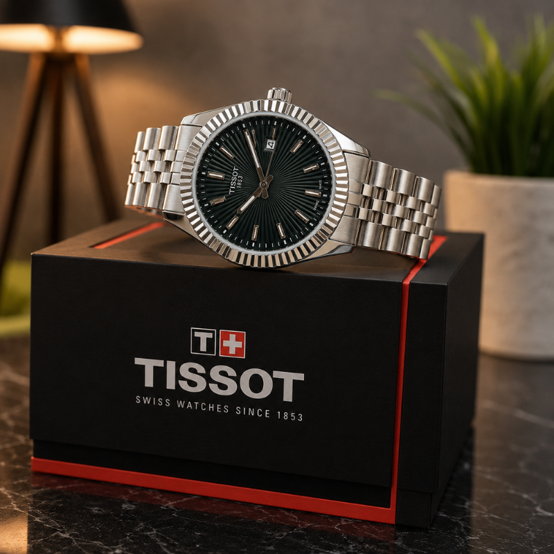 Tis_sot 1853 Stainless Steel Analog Watch with Green Sunburst Dial
