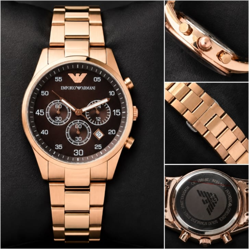 Em_porio_Arm_ani Men's Rose Gold Chronograph Stainless Steel Analog Watch