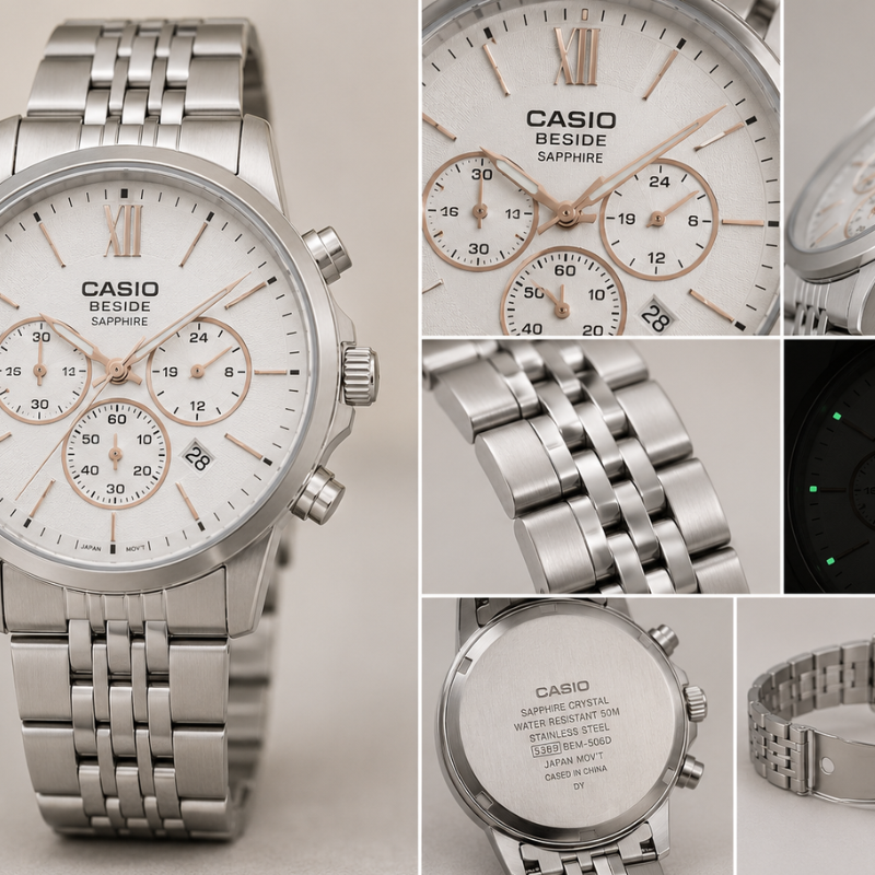 Ca_sio Beside Sapphire Stainless Steel Chronograph Analog Men's Watch – Silver Dial & Steel Strap
