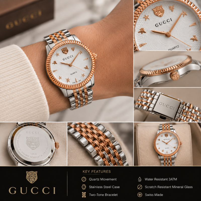 Gu_cci Women's Two-Tone Rose Gold & Silver Analog Quartz Watch