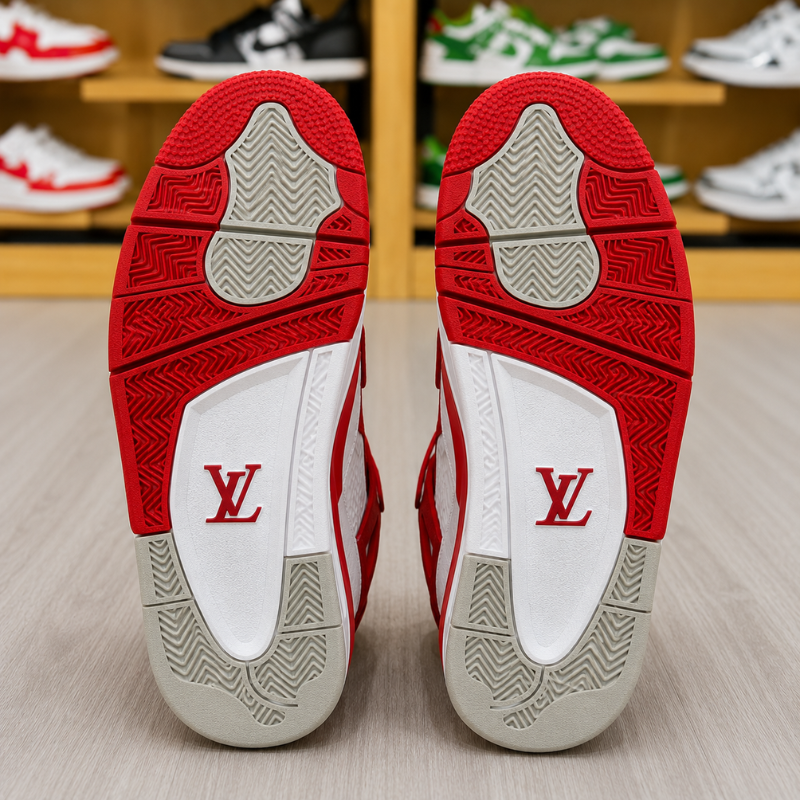 Lo_uis Vui_tton x Ai_r Jord_an 4 Red White Sneakers for Men