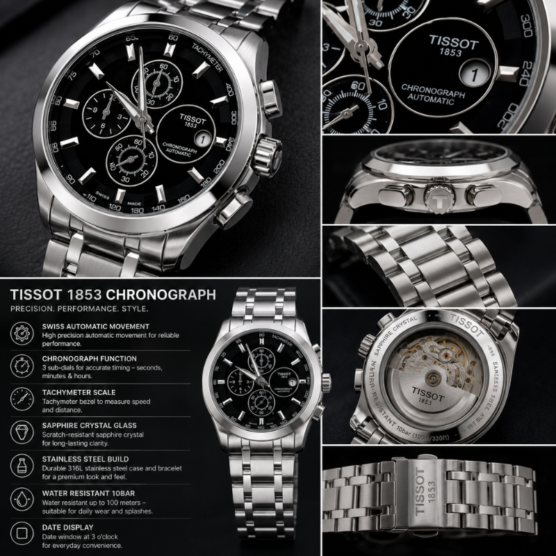 Tis_sot 1853 Silver Chronograph Men's Premium Stainless Steel Watch