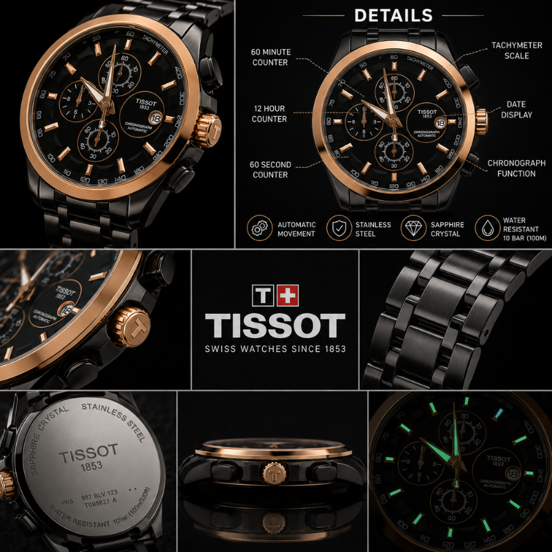 Tis_sot 1853 Black & Rose Gold Chronograph Men's Watch