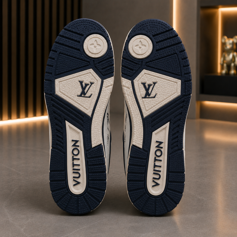 Lo_uis Vui_tton White & Navy Low-Top Sneakers – Premium Luxury Casual Shoes
