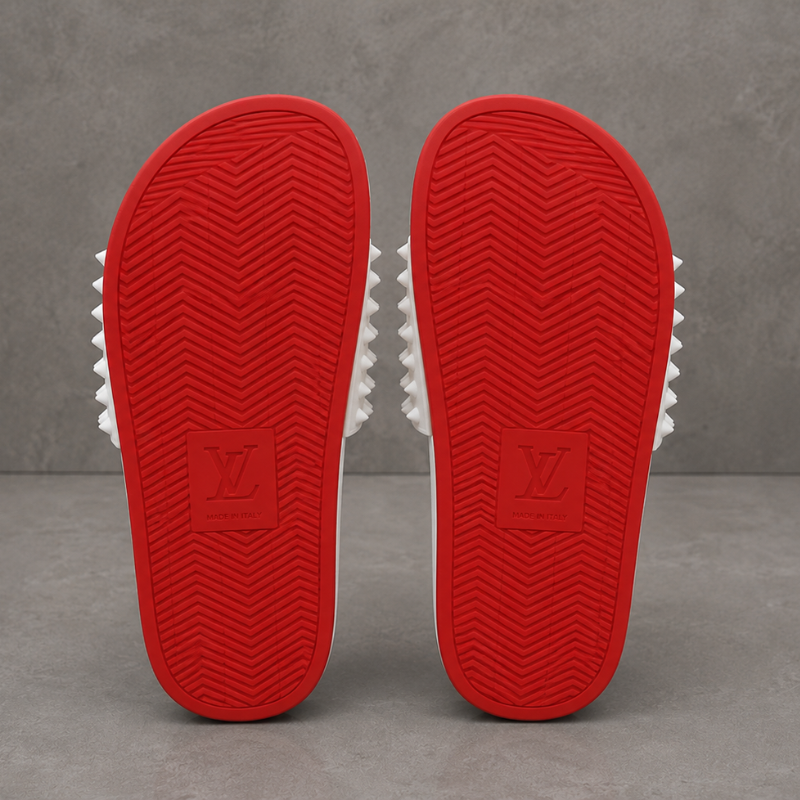 Lux_ury Men's White Studded Slides | Premium Cushioned Slip-On Slippers | Lightweight Comfort Slides | Casual Indoor & Outdoor Sandalsv