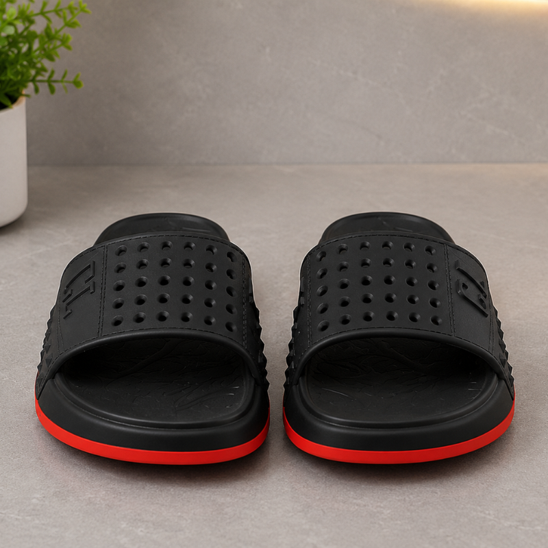 Lux_ury Men's Black Studded Slides | Premium Cushioned Slip-On Slippers | Lightweight Anti-Slip Casual Indoor & Outdoor Sandals