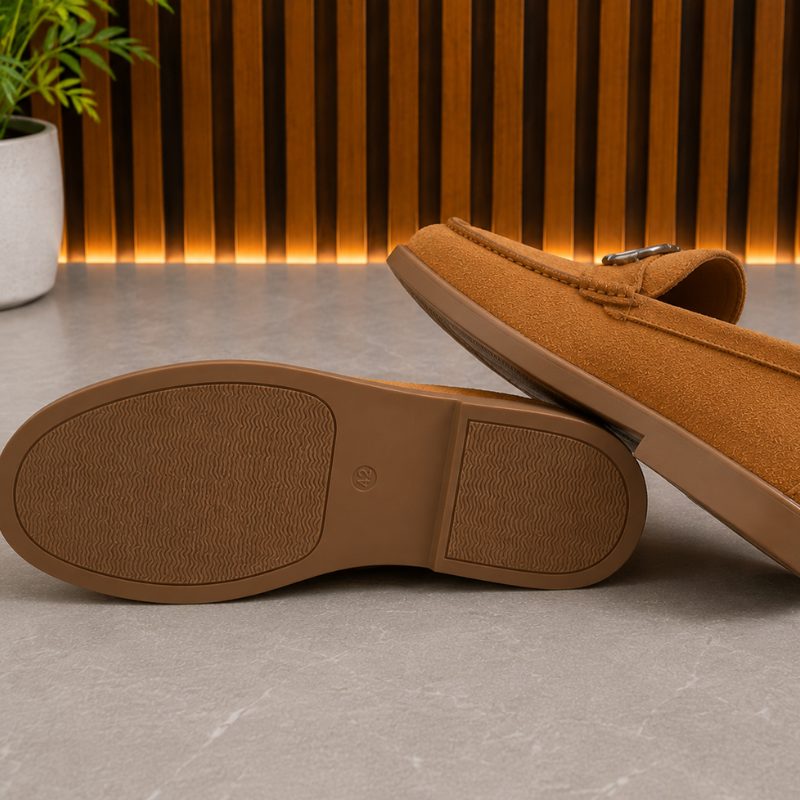 di_or Men's Premium Suede Loafers with Metal Horsebit Buckle | Slip-On Casual & Formal Shoes | Lightweight Comfort
