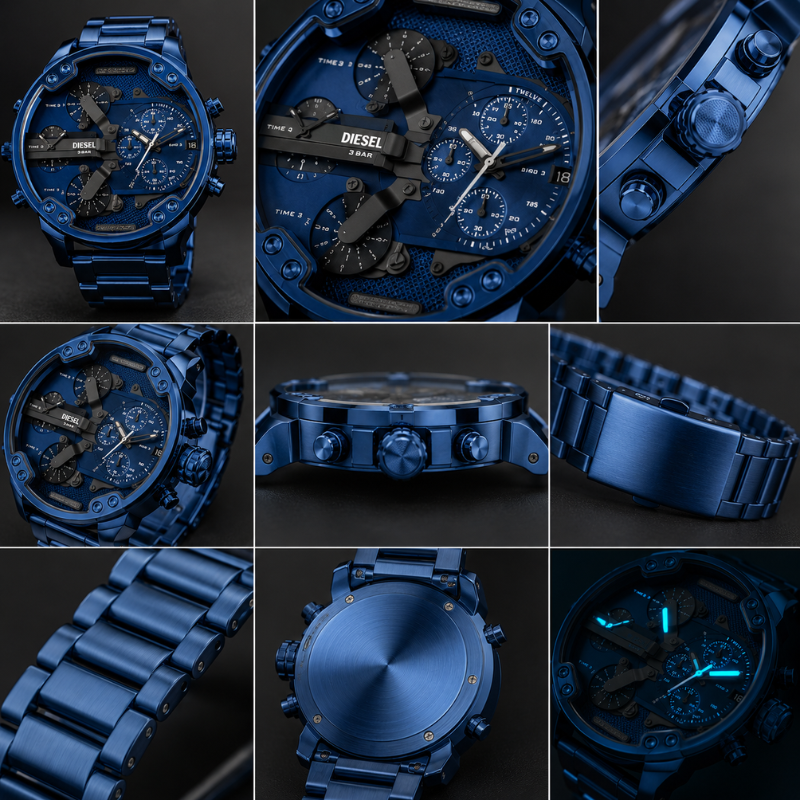 Die_sel Mr. Daddy Men's Blue Multi-Time Chronograph Stainless Steel Watch