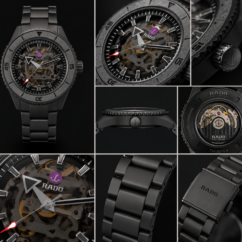 Ra_do Captain Cook Men's Black Skeleton Dial Automatic Ceramic Bracelet Watch