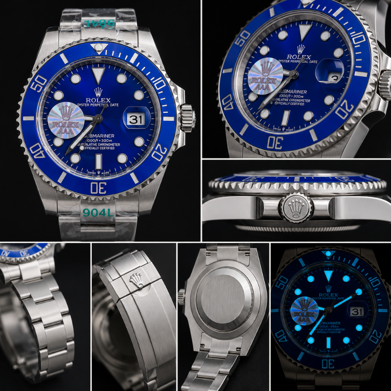 Ro_lex Submariner Men's Blue Dial Stainless Steel Automatic Dive Watch