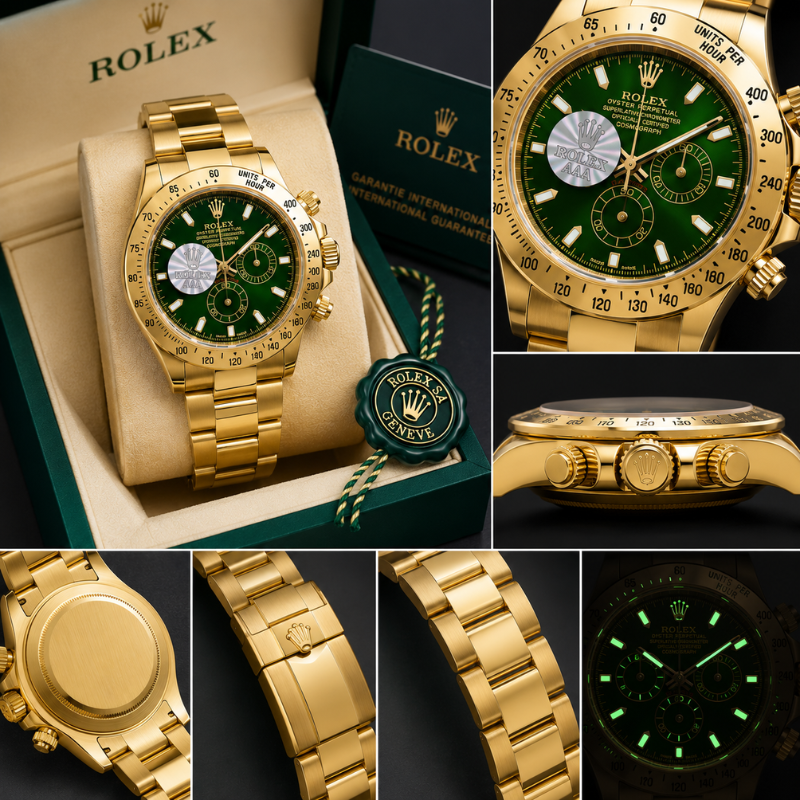 Ro_lex Daytona Men's Gold Green Dial Chronograph Luxury Watch