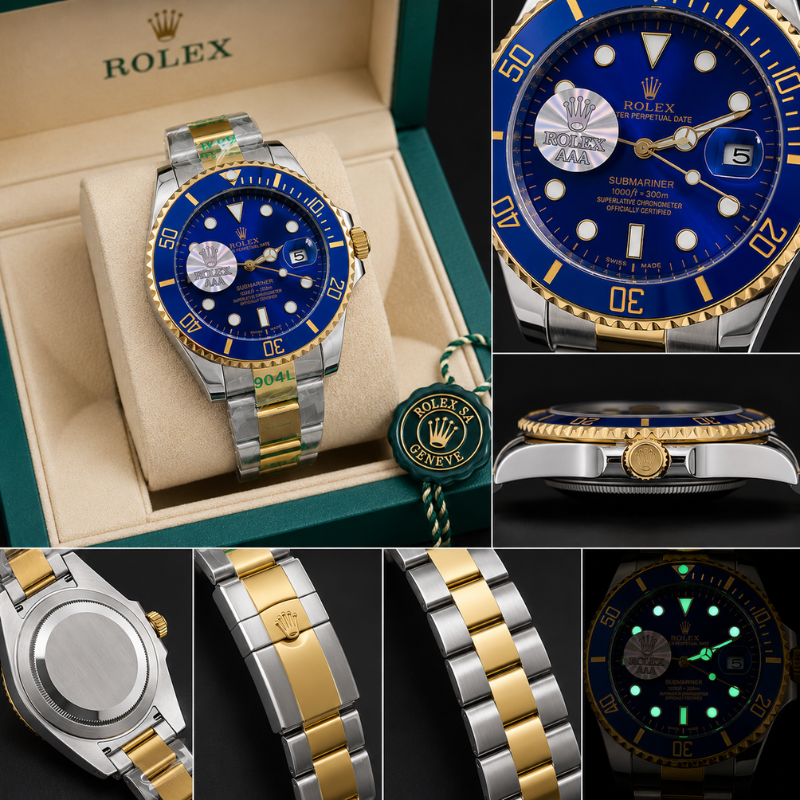 Ro_lex Submariner Men's Two-Tone Blue Dial Automatic Luxury Watch
