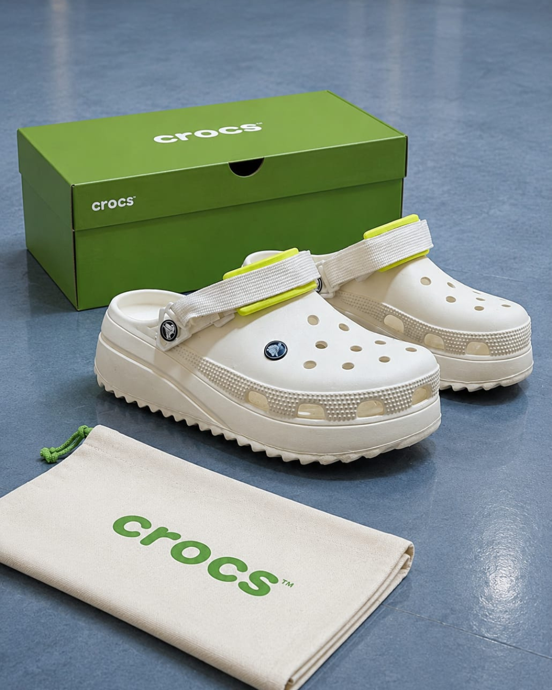 Cro_cs _Plat_form Clogs – White with Lime Strap | Lightweight Unisex Casual Slip-On