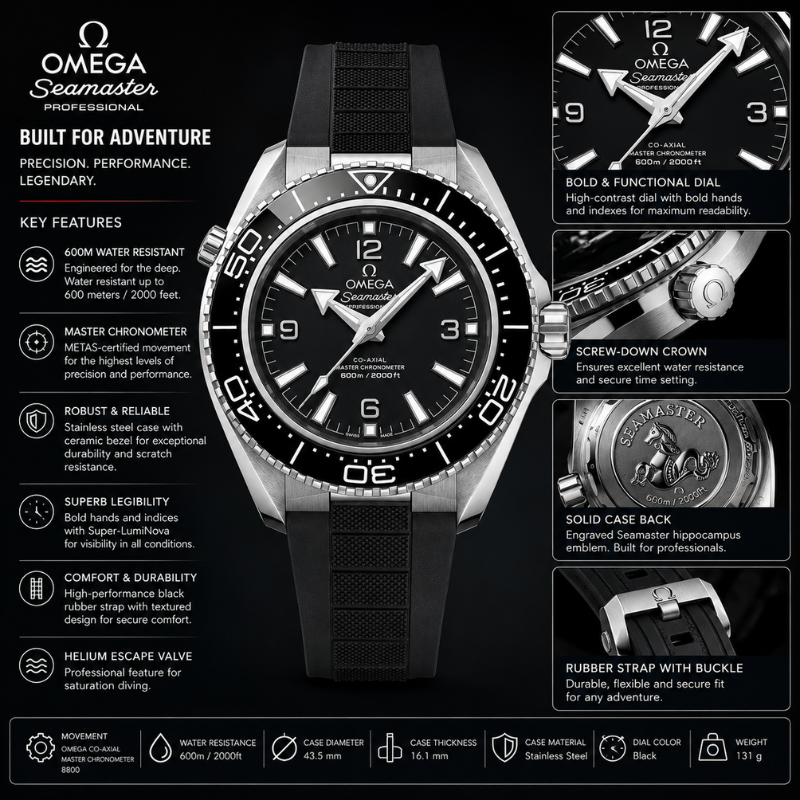 Om_ega Seamaster Professional Men's Black Dial Stainless Steel Diver Watch