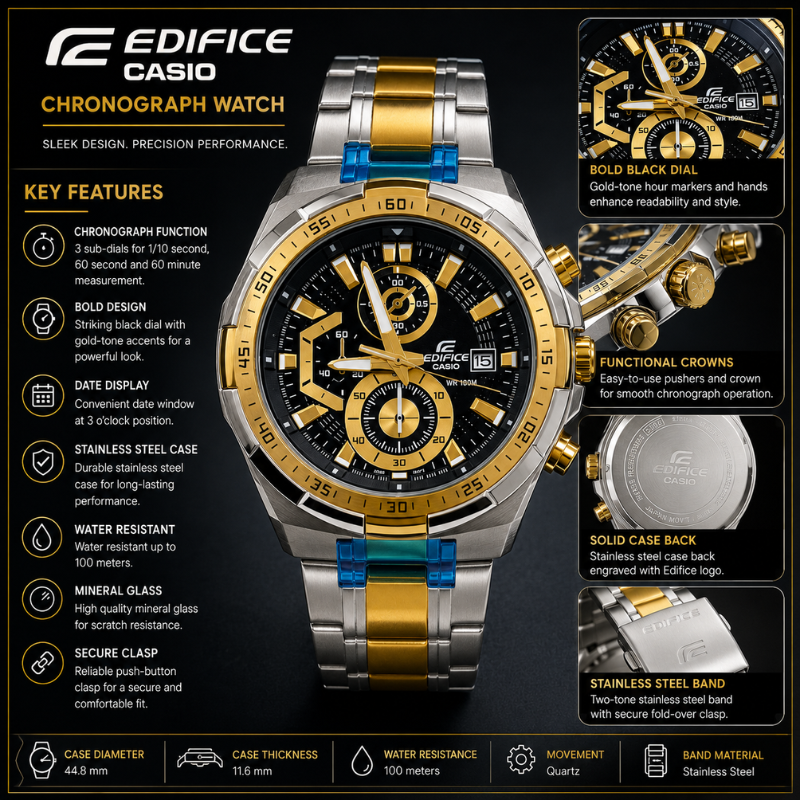 Ca_sio Edifice Men's Two-Tone Chronograph Stainless Steel Analog Watch