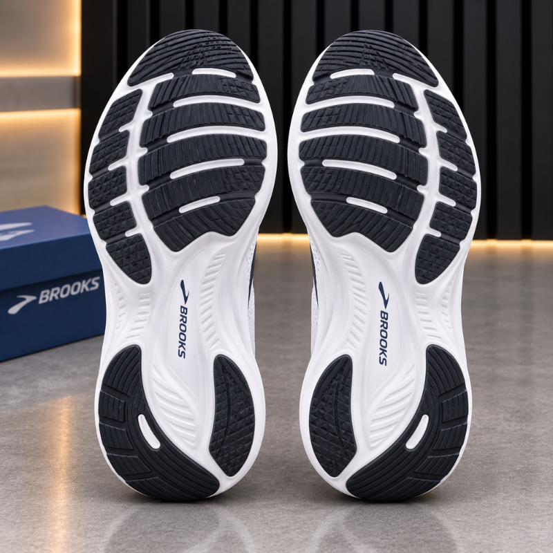 Bro_oks Glycerin GTS Men's Running Shoes | White & Navy Blue Lightweight Sports Sneakers | Premium Cushioned Comfort