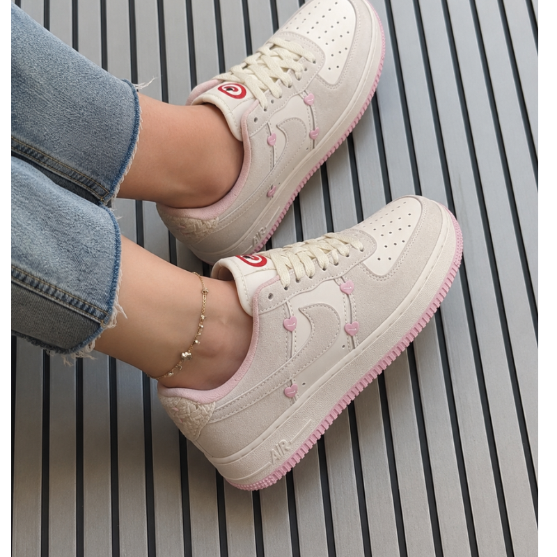 Ni_ke Air Force 1 Heart Edition Women's Casual Sneakers – White & Pink Low-Top Shoes