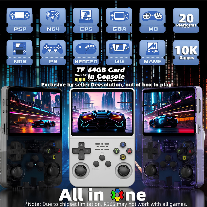 Handheld R36S Gaming Console – 4000 Games, Rechargeable Portable