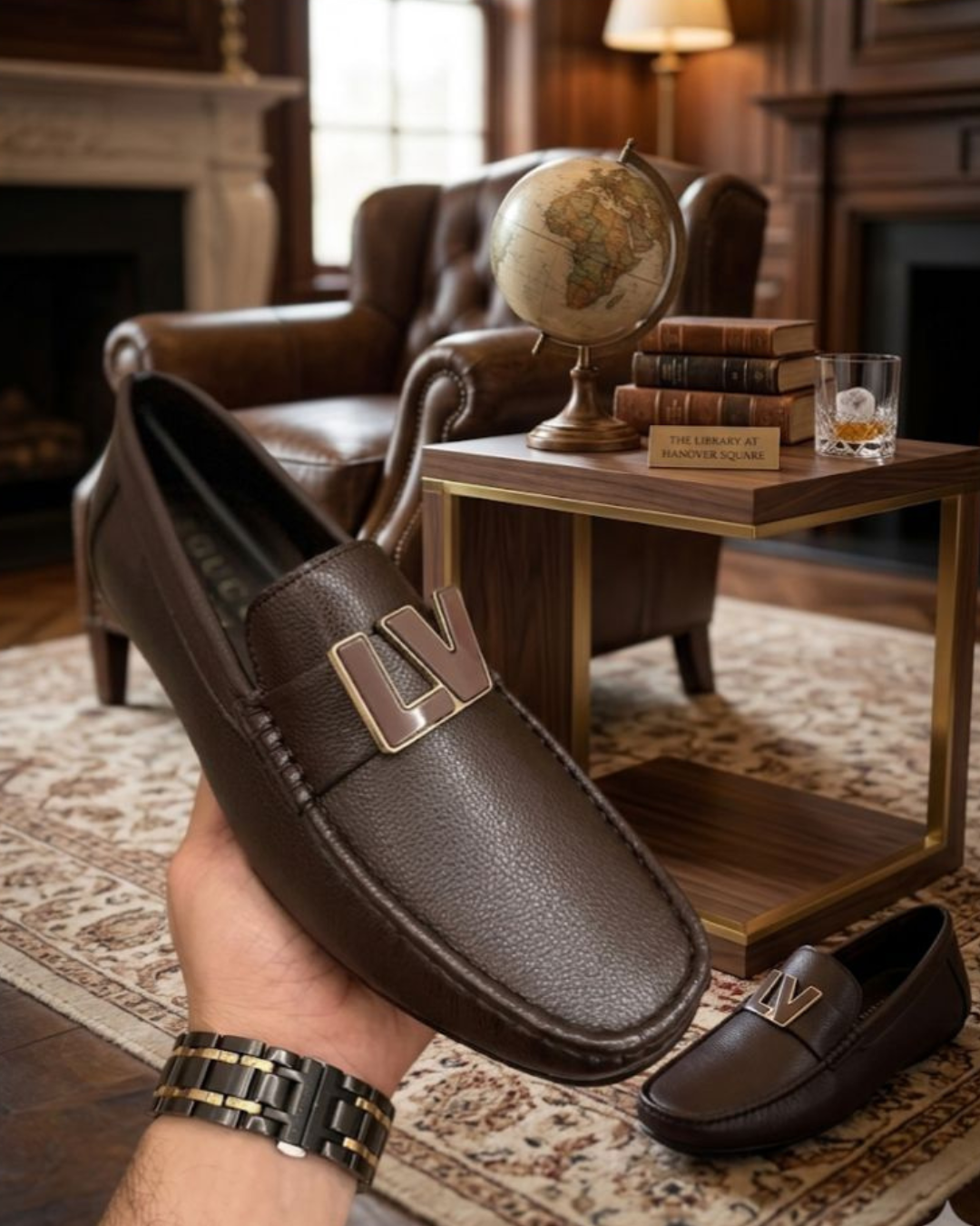 Lux_ury Bro_wn Metal Accent Loafers for Men