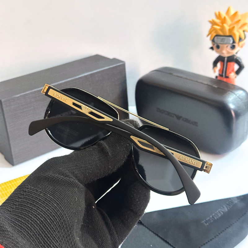 Empori0 Arm@ni Gold Frame Black Lens Sunglasses with Case