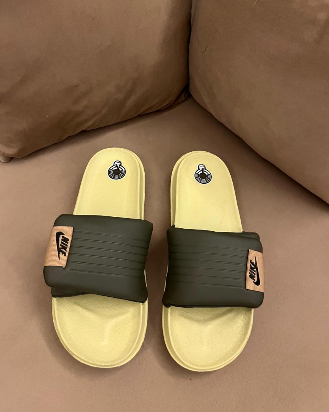 M_en's Prem_ium Comfort Slides – Olive Green & Beige Slip-On Sandals