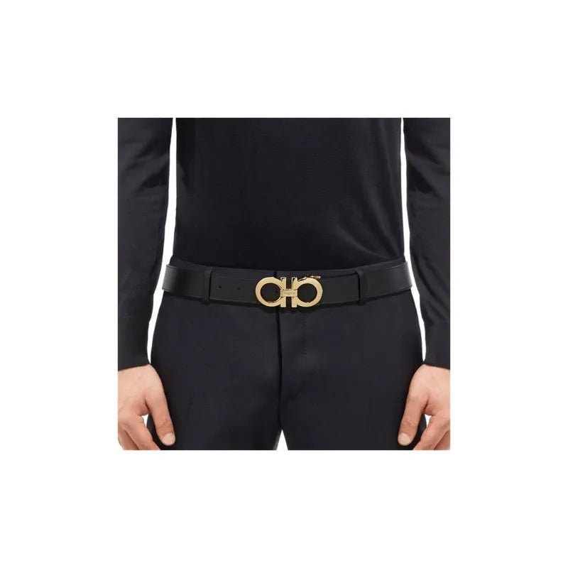 Ferragamo Reversible Adjustable Gancini Belt in Black Hickory