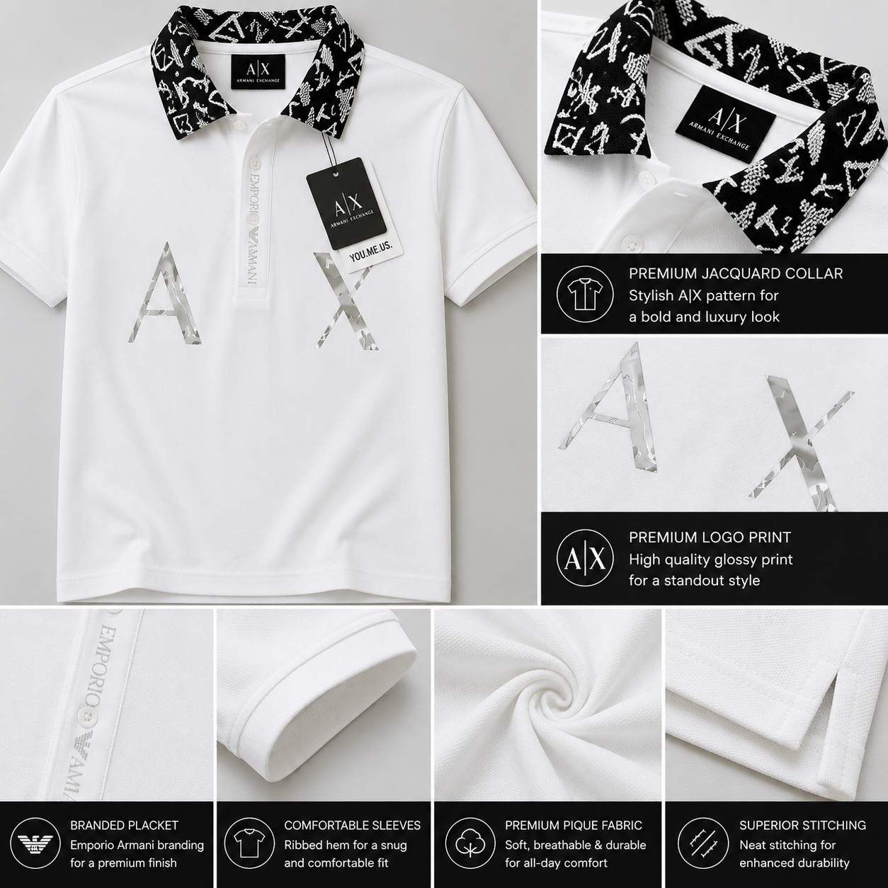 Men's White Premium Po_lo T-Shirt | Printed Collar Cotton Po_lo | Slim Fit Casual Po_lo Tee